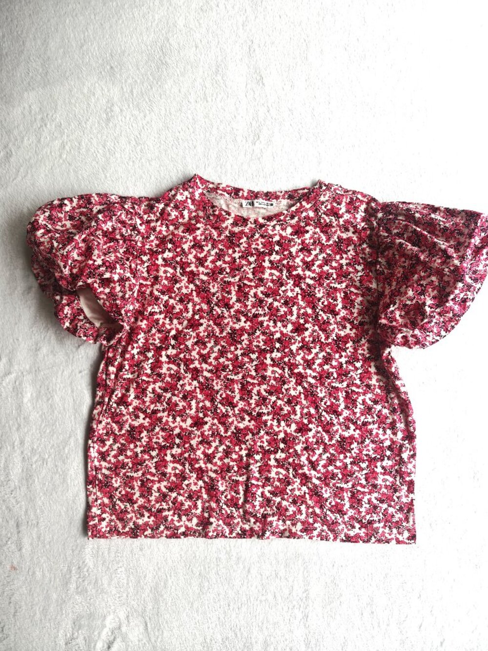 ZARA Floral Puff Sleeve Top Red Pink Fitted Blouse Size M Romantic Cottagecore S - Picture 3 of 11